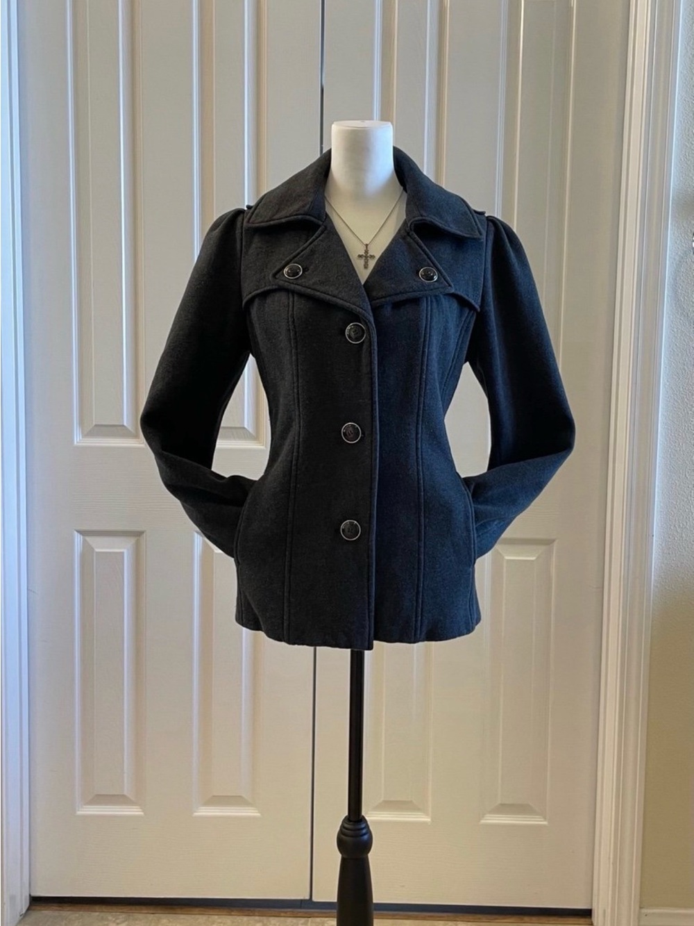 Kenneth Cole Reaction Women's Black Double-Breasted Pea Coat